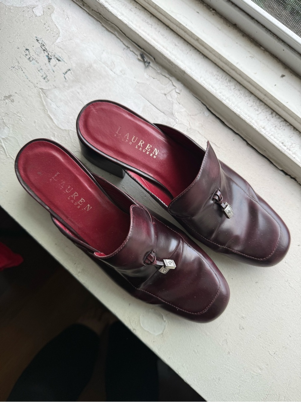 Lauren Ralph Lauren Wine Leather Slip-On Loafers with Silver Bit